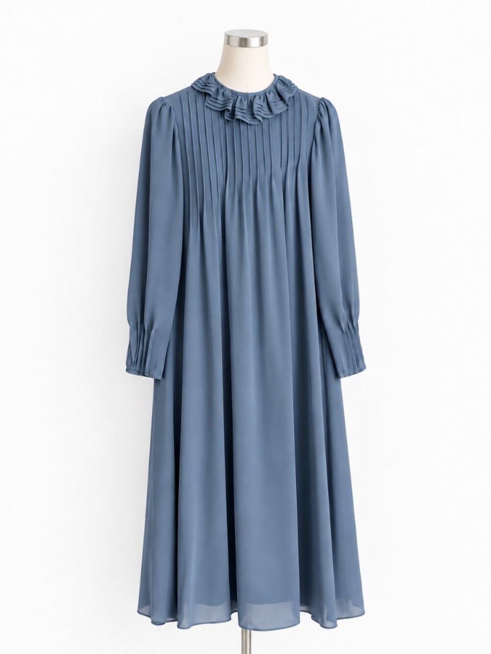 Vintage St Gillian by Kay Unger Blue Pleated Ruffle Midi Dress Coquette Fits S